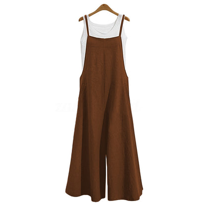 Women's Linen Cotton Wide Leg Jumpsuit Sleeveless Casual