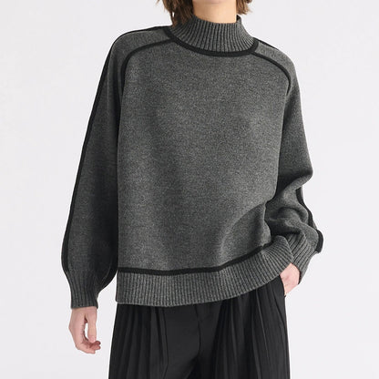 Women's Mock Neck Contrast Trim Oversized Sweater