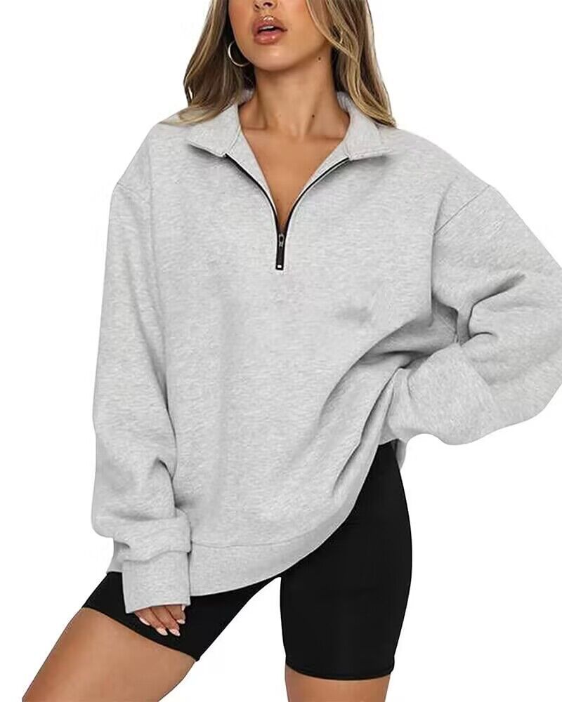 Plus Size Women's Half Zip Sweatshirt Fleece Stand-Up Collar Long Sleeve Oversized Stand-Up Collar Autumn and Winter Warm Sweatshirts Tops