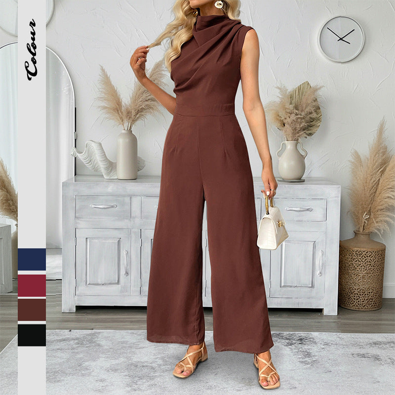 Cowl Neck Sleeveless Wide Leg Jumpsuit Workwear Chic