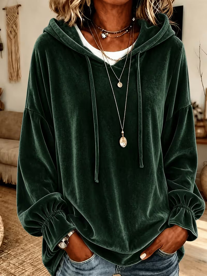 Women's Oversized Velvet Drawstring Hoodie Pullover
