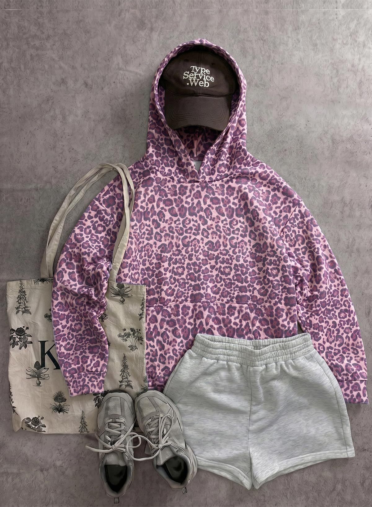 Leopard Print Hoodie Kangaroo Pocket Relaxed Fit