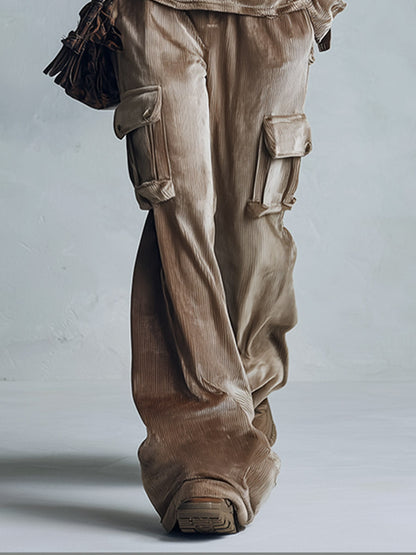 Women's Velvet Hoodie Cargo Pants Two Piece Set