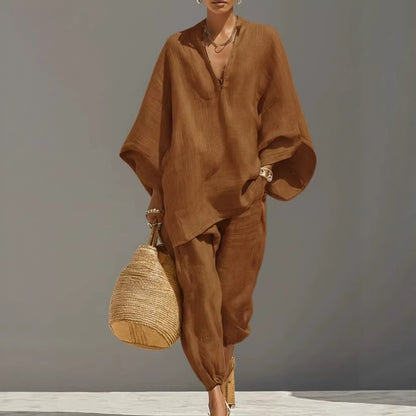 Oversized Woven Shirt & Capri Pants Matching Set