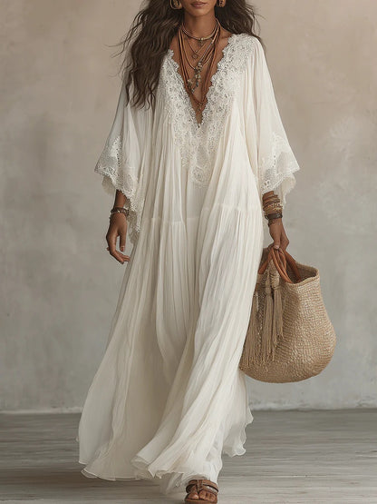 Women's Boho Lace Chiffon Long Sleeve Maxi Dress