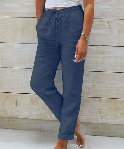 Women's Cotton Linen Drawstring Wide Leg Casual Pants