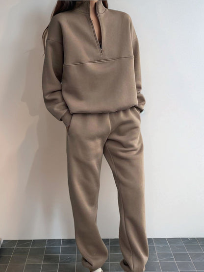 Women's Oversized Quarter Zip Sweatshirt Jogger Set