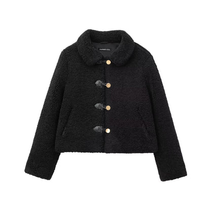 Women's Cropped Fleece Lapel Jacket Chic Short Coat