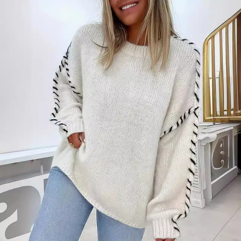 Women's Oversized Lace-Up Sleeve Chunky Knit Sweater