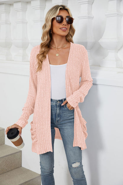 Simple Pocketed Long Sleeve Cardigan Knit Top