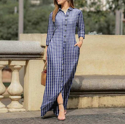 Women's Leopard Maxi Shirt Dress Long Sleeve Plus Size