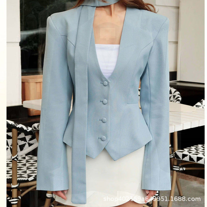 Women's Scarf Neck Bell Sleeve Slim Blazer