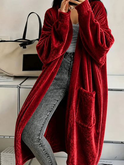 Women's Velvet Duster Coat Long Sleeve with Pockets