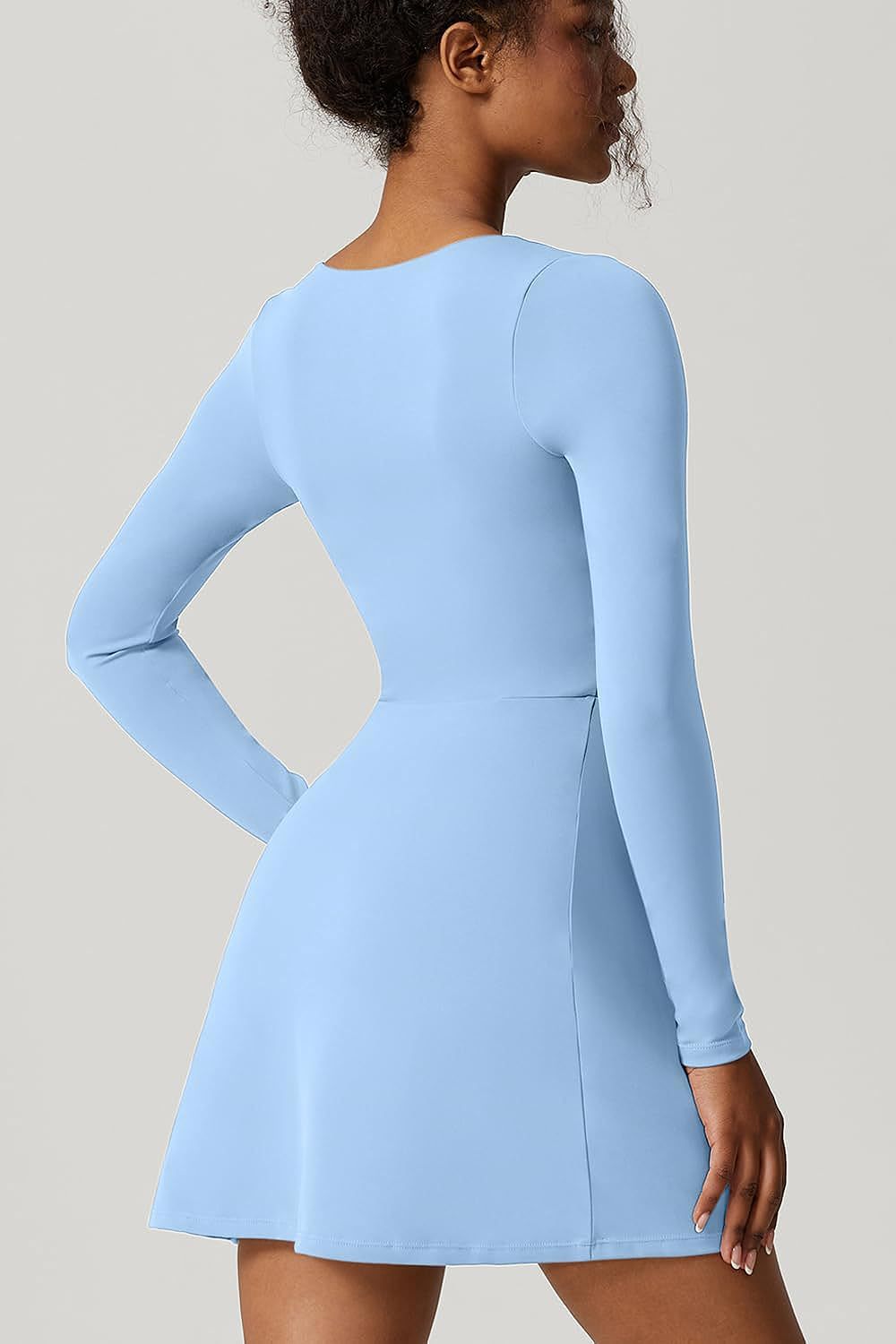 Square Neck Corset Long Sleeve Slit Mini Dress