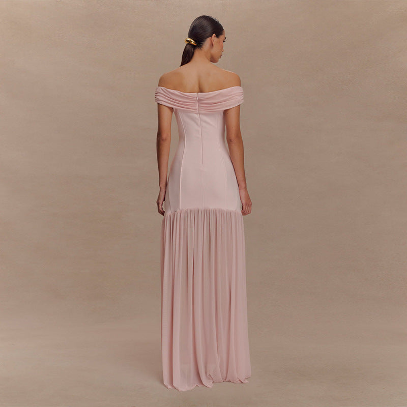 Sexy Off Shoulder Bodycon Maxi Dress Backless Mesh Panel