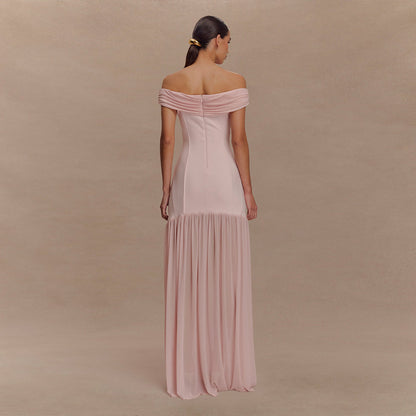 Sexy Off Shoulder Bodycon Maxi Dress Backless Mesh Panel