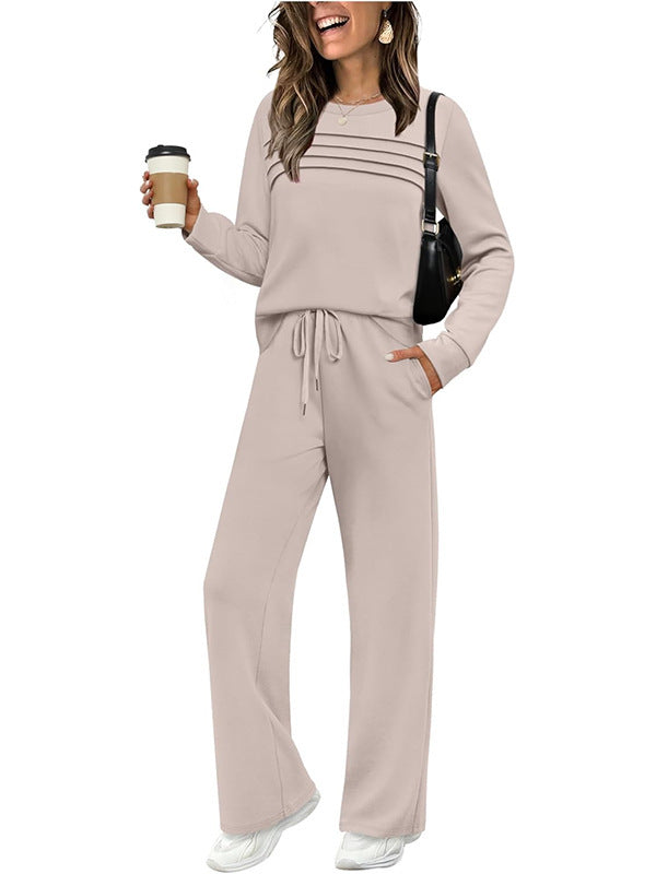 Women's Two Piece Lounge Set Long Sleeve Wide Leg Pants