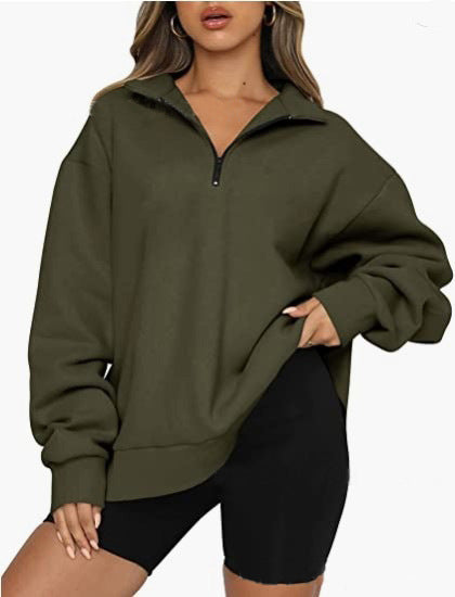 Plus Size Women's Half Zip Sweatshirt Fleece Stand-Up Collar Long Sleeve Oversized Stand-Up Collar Autumn and Winter Warm Sweatshirts Tops