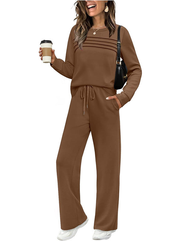 Women's 2 Piece Lounge Set Long Sleeve Wide Leg Pants