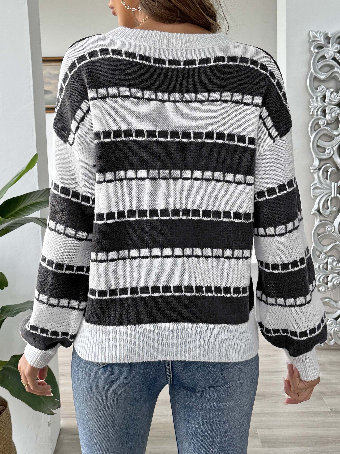 Colorblock Striped Sweater | Embroidered Heart Patch Design