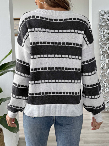 Colorblock Striped Sweater | Embroidered Heart Patch Design