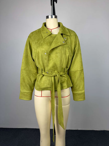 Women's Belted Cropped Jacket Stand Collar Trench Coat