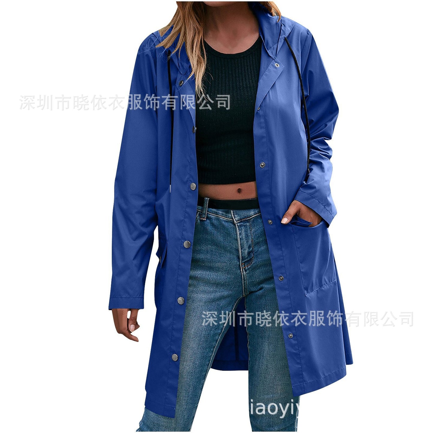 Women's Long Hooded Waterproof Trench Jacket