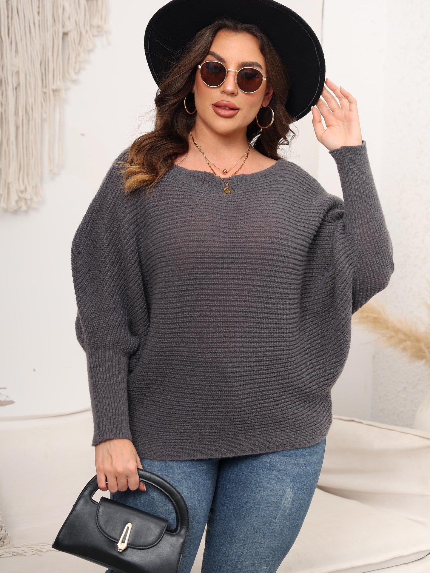 Women's Bat Sleeve One-word Collar Off-the-shoulder Loose Sweater