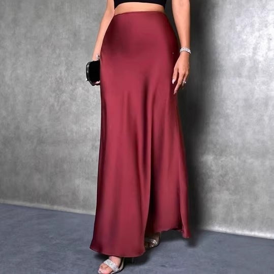 Women's Satin Maxi Skirt A-Line High Waist Long