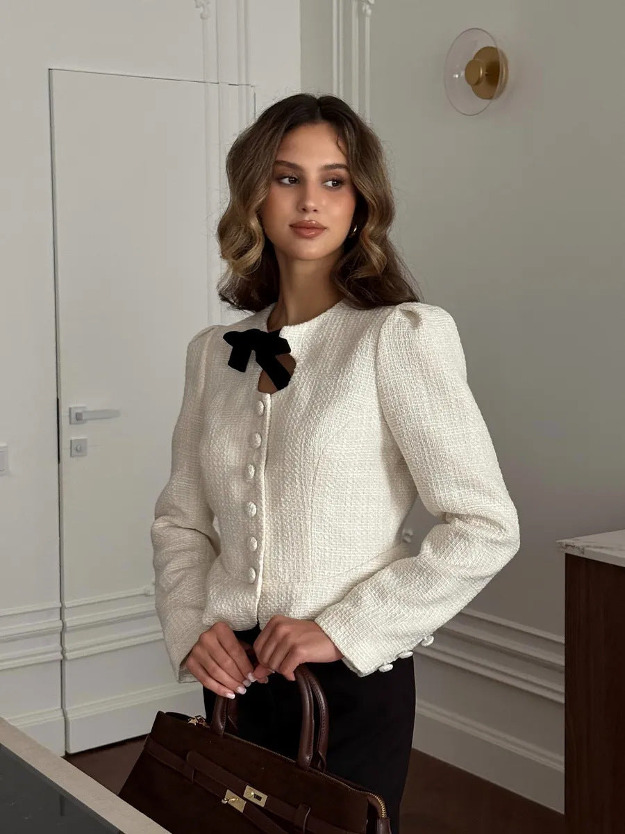 Women's Tweed Bow Cardigan Jacket French Chic