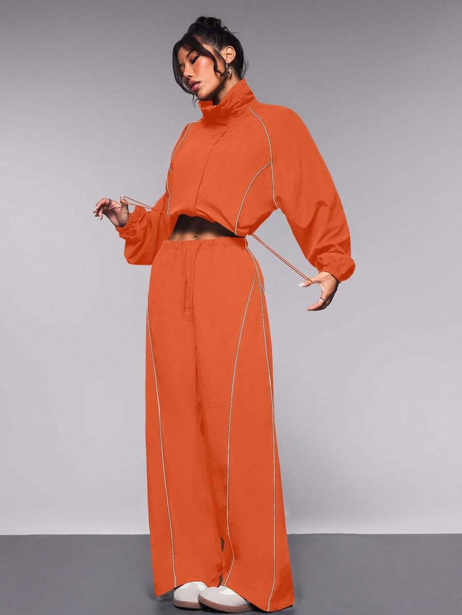 Women's Contrast Drawstring Track Pants Set