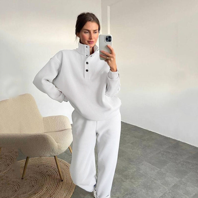 Womens Half Snap Fleece Sweatshirt Pants Lounge Set