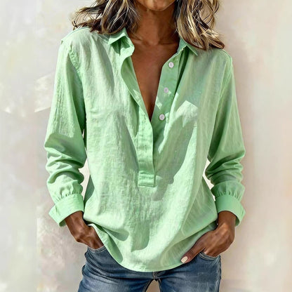 Women's Oversized Collared Long Sleeve Pullover Shirt