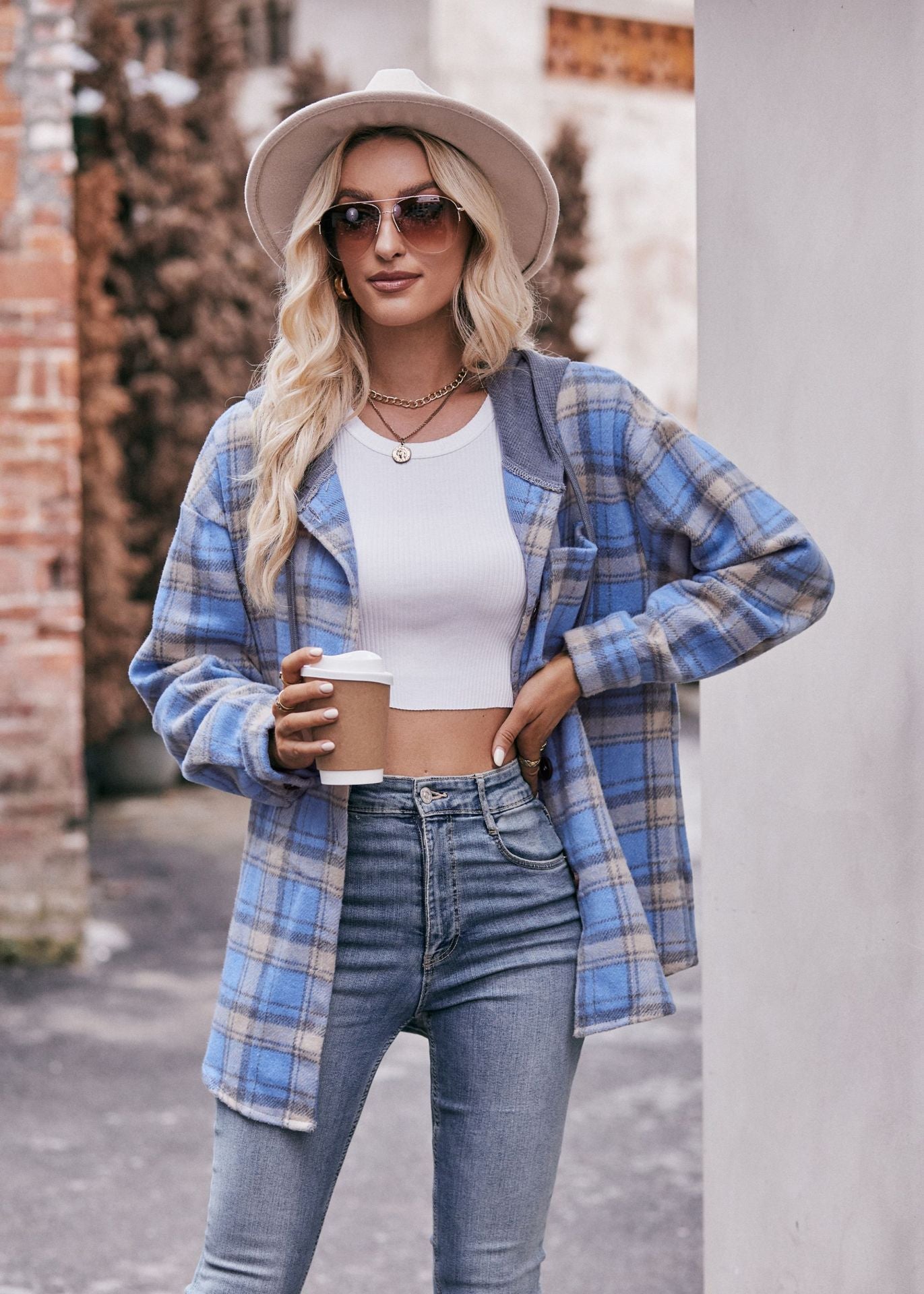 Plaid Hooded Shacket Jacket Oversized Fall Flannel Coat