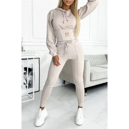 Women's Cinch Waist Hoodie Jogger 2pc Lounge Set