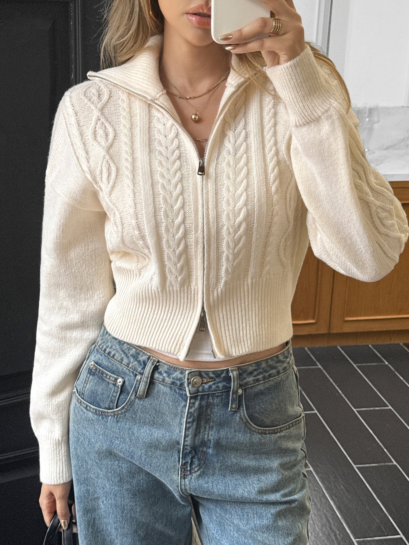 Women’s Y2K Zip Up Knit Sweater Jacket Long Sleeve Top
