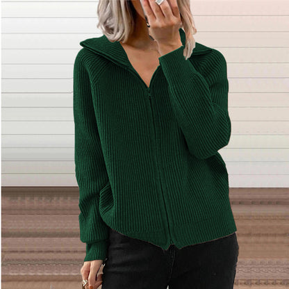 Oversized Ribbed Zip Up Collared Cardigan
