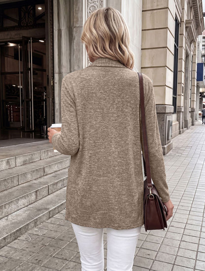 Pocket Open Front Cardigan Long Sleeve Knit Top