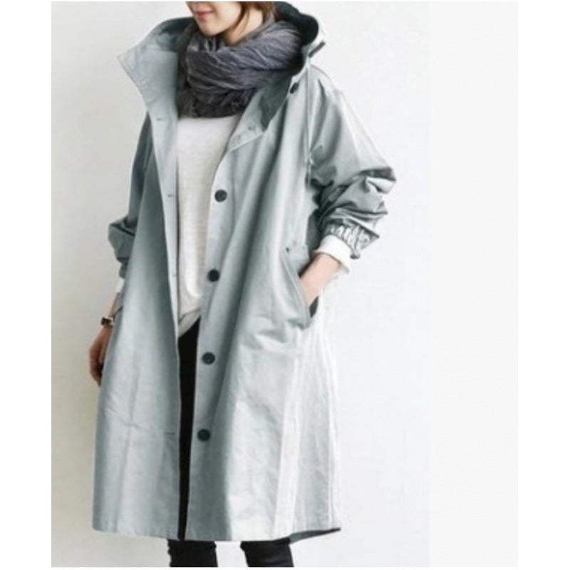 Women's Hooded Cotton Trench Coat Plus Size S-5XL