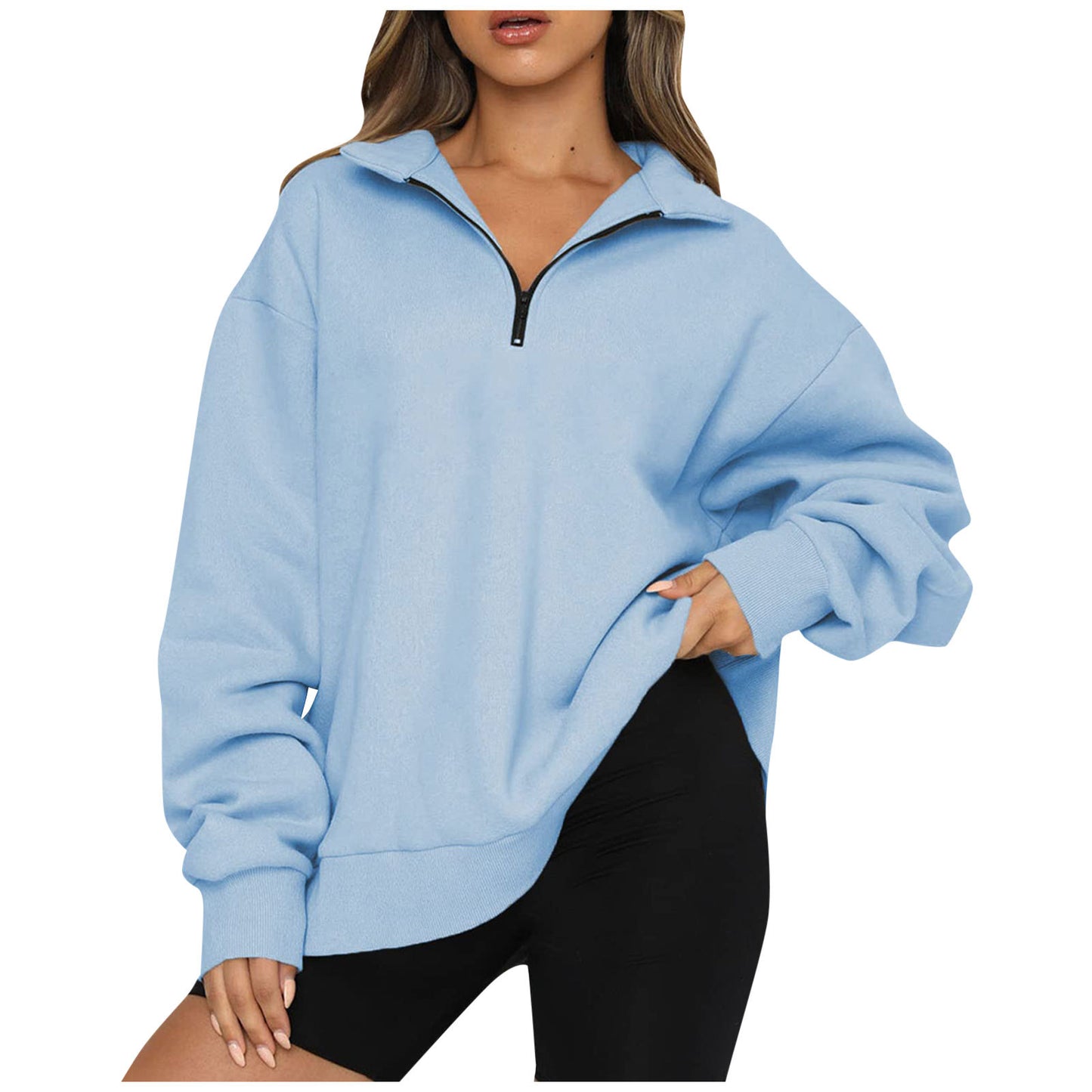 Women's Oversized Quarter Zip Collar Pullover Sweatshirt