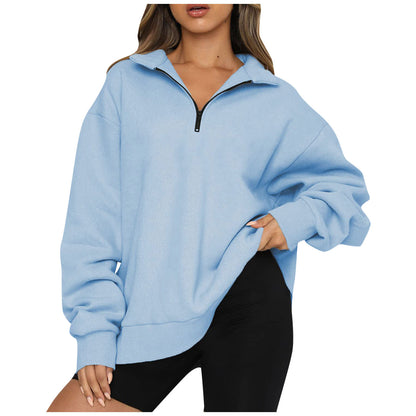 Women's Oversized Quarter Zip Collar Pullover Sweatshirt