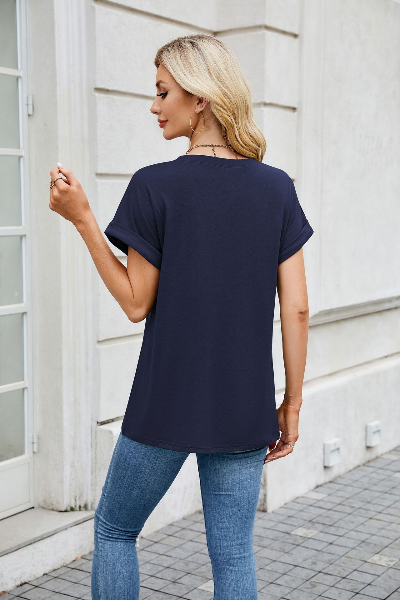 Solid Knit T Shirt Loose Fit Casual Custom Top