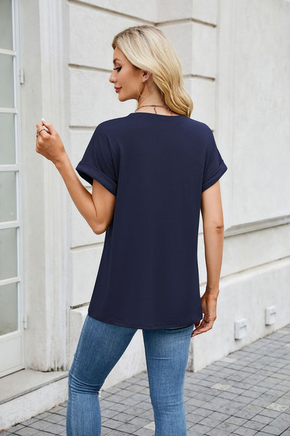 Solid Knit T Shirt Loose Fit Casual Custom Top