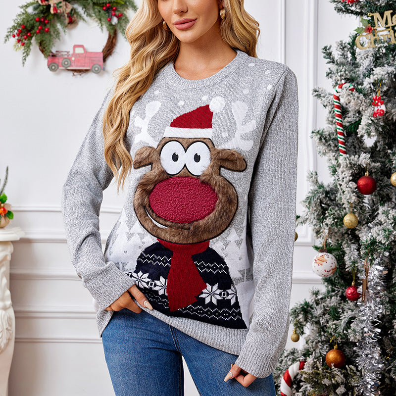 Family Matching Christmas Reindeer Knit Sweater Gray