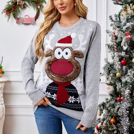 Family Matching Christmas Reindeer Knit Sweater Gray