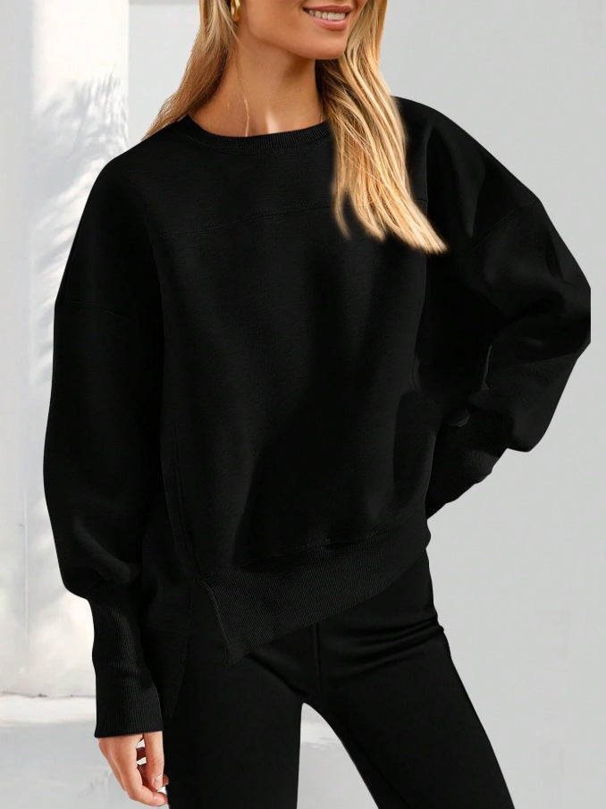 Colorblock Side Slit Sweatshirt Women Casual Pullover Top