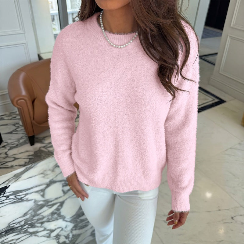 Pink Fuzzy Off Shoulder Sweater Oversized Pullover
