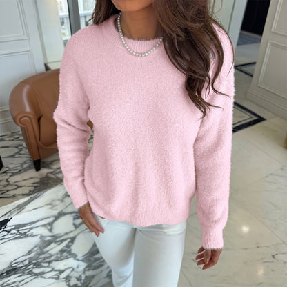 Pink Fuzzy Off Shoulder Sweater Oversized Pullover