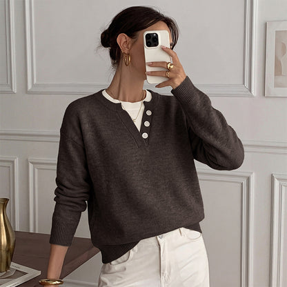 Women's Layered V Neck Sweater Oversized Casual Knit Top