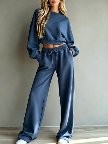Women's Cropped Sweatshirt Wide Leg Pants Lounge Set